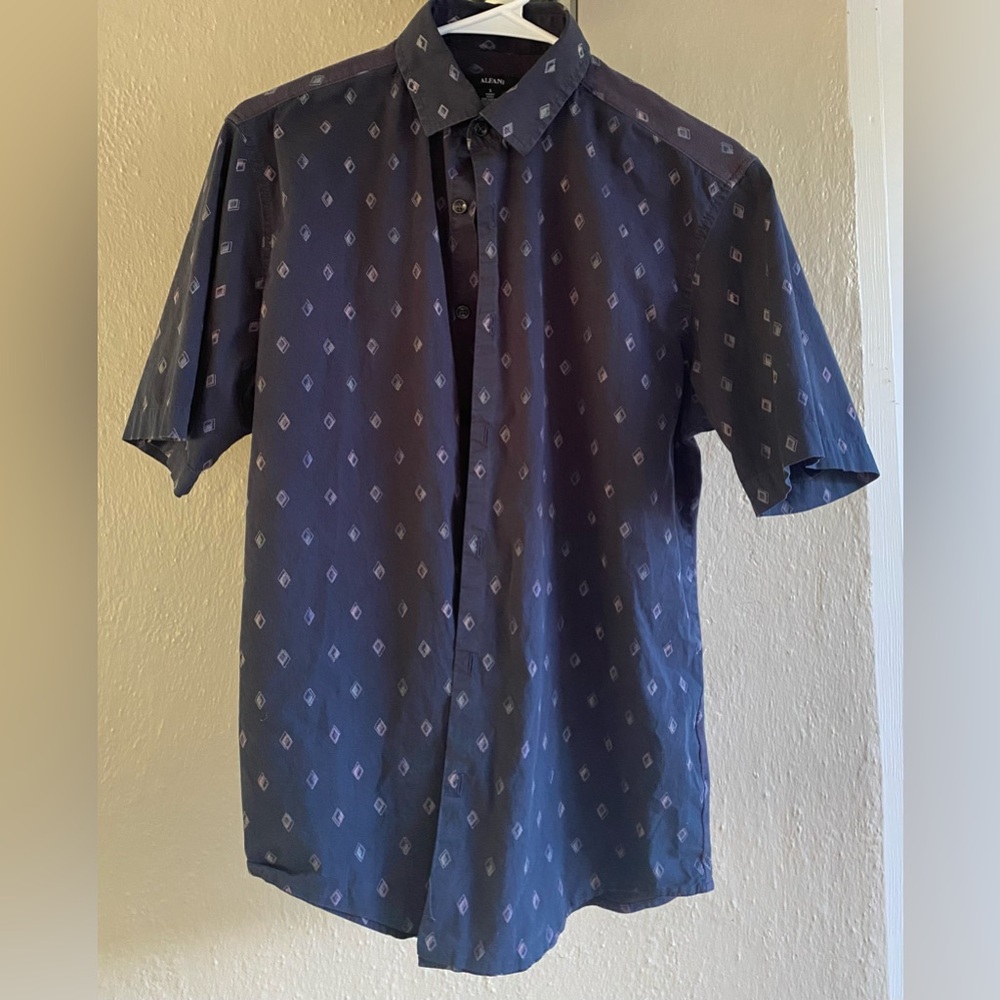 Alfani Dark Blue Geometric Short Sleeve Shirt